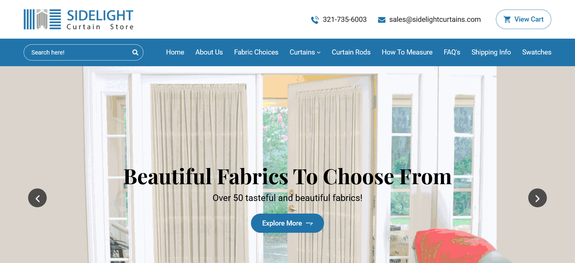 SidelightCurtains.com - Yahoo Store Responsive Redesign with Product Gallery and Cross-Sell Features